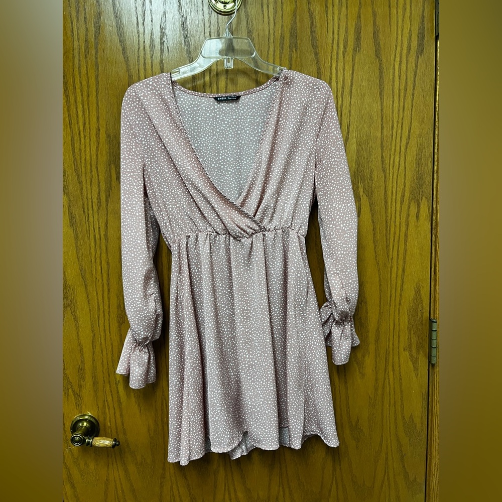 Pink Polka Dot SHEIN Long Sleeve Short Dress